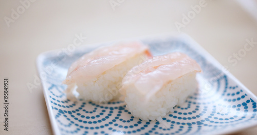 Shrimp sushi on plate