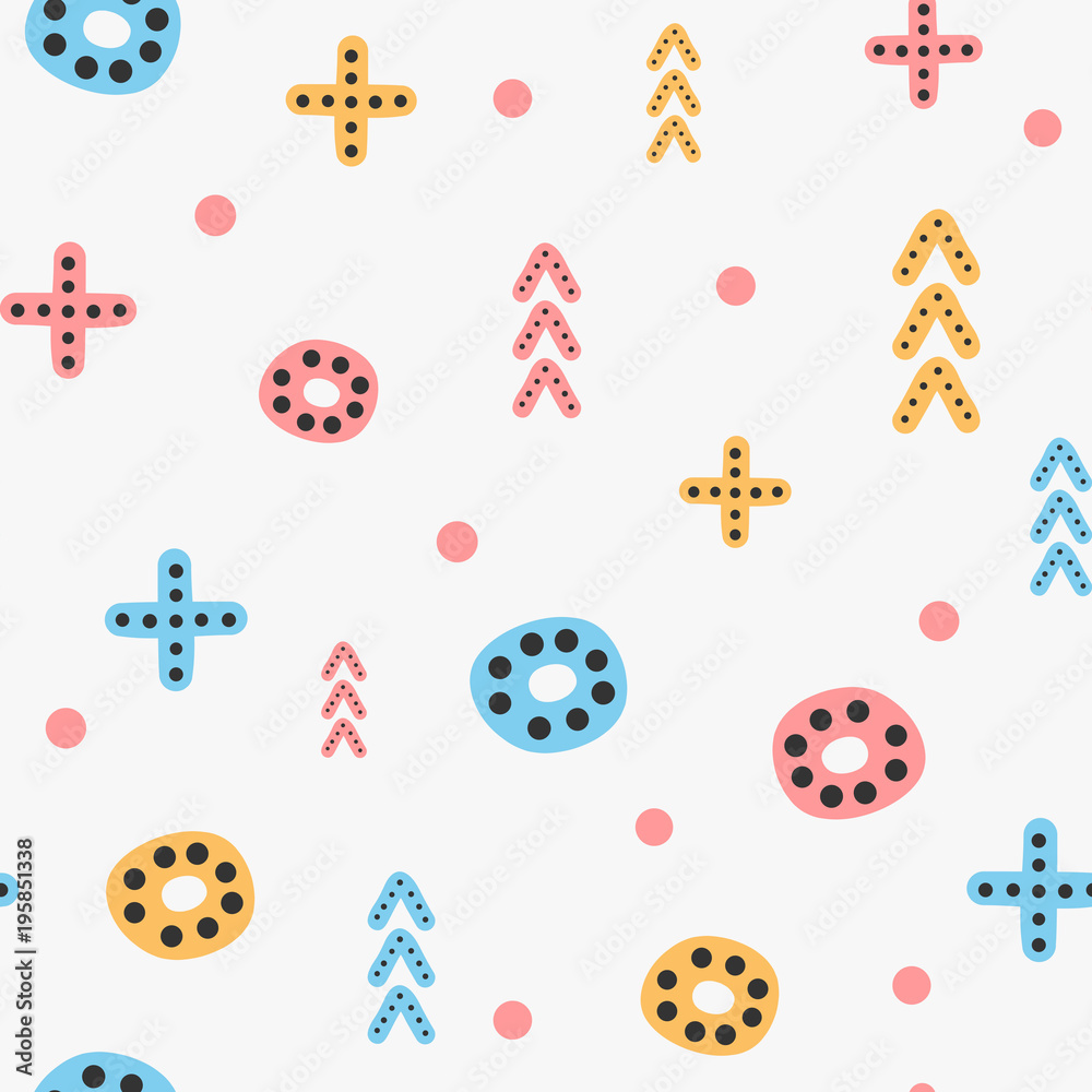 Repeated geometric shapes drawn by hand. Cute colorful seamless pattern for children. Repeated geometric shapes drawn by hand. Cute colorful seamless pattern for children.