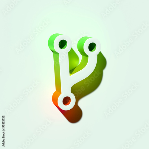 White Fork Code Icon. 3D Illustration of White Code, Coding, Fork, Git, Github Icons With Orange and Green Gradient Shadows.