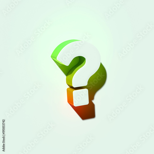 White Question Icon. 3D Illustration of White Ask, Faq, Query, Question, Questions, Quiz Icons With Orange and Green Gradient Shadows.