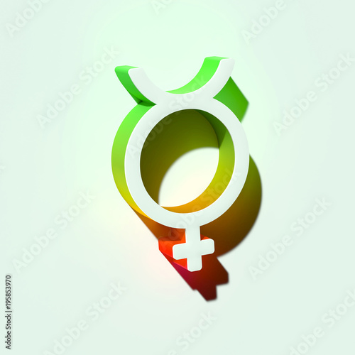 White Gender Mercury Icon. 3D Illustration of White Flag, Gender, Lgbt, Mercury, Pride Flag, Rainbow, Virgi Icons With Orange and Green Gradient Shadows. photo