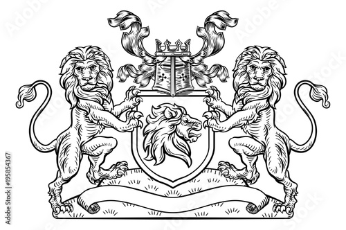 Fotografia, Obraz Lions Crest Shield Coat of Arms Heraldic Emblem