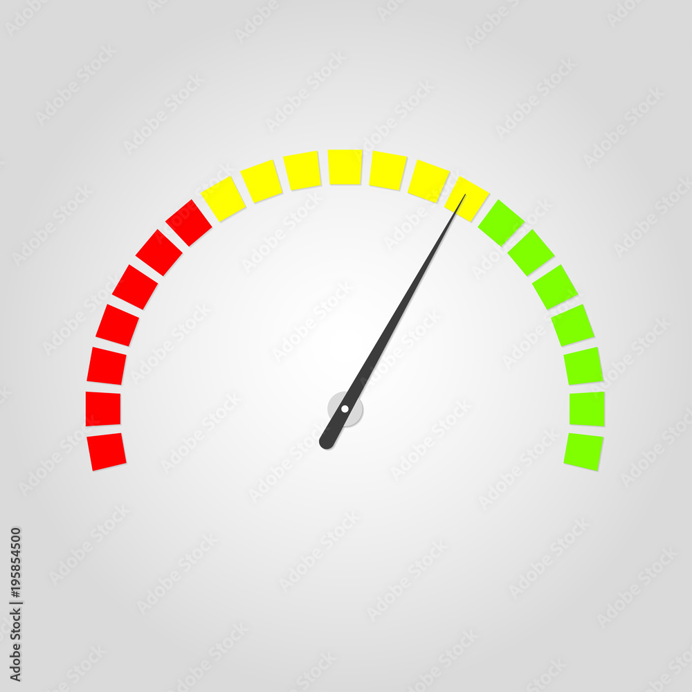 Meter and gauge icon. Speedometer with red, yellow and green colors. Speed  and rpm meter symbol. Vector illustration. Stock-vektor | Adobe Stock