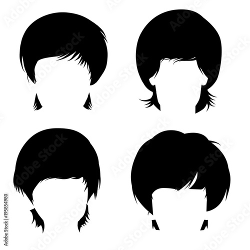 Collection of four different mop top haircuts. EPS10 vector illustration.
