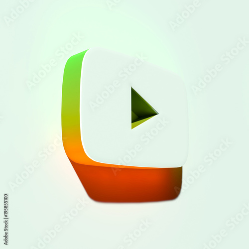 White Youtube Play Icon. 3D Illustration of White Player, Youtube, Media, Video, Web, Play Icons With Orange and Green Gradient Shadows. photo