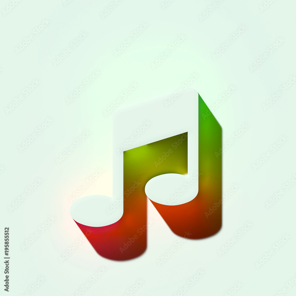 White Music Note Icon. 3D Illustration of White Notes, Music, Audio Icons With Orange and Green Gradient Shadows. White Music Note Icon. 3D Illustration of White Notes, Music, Audio Icons With Orange and Green Gradient Shadows.