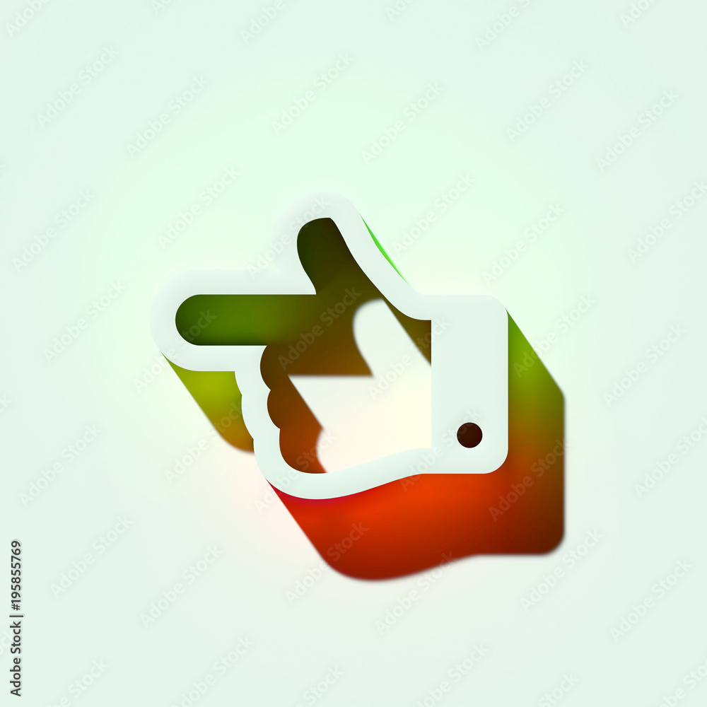 White Hand Left Icon. 3D Illustration of White Arrow, Back, Direction, Finger, Hand, Left, Navigation Icons With Orange and Green Gradient Shadows.