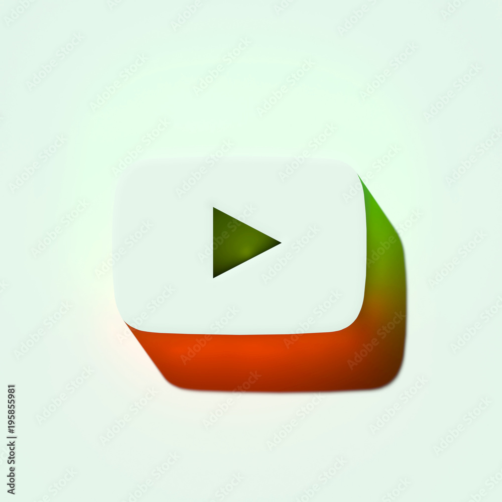 White Youtube Play Icon. 3D Illustration of White Player, Youtube, Media, Video, Web, Play Icons With Orange and Green Gradient Shadows. White Youtube Play Icon. 3D Illustration of White Player, Youtube, Media, Video, Web, Play Icons With Orange and Green Gradient Shadows.