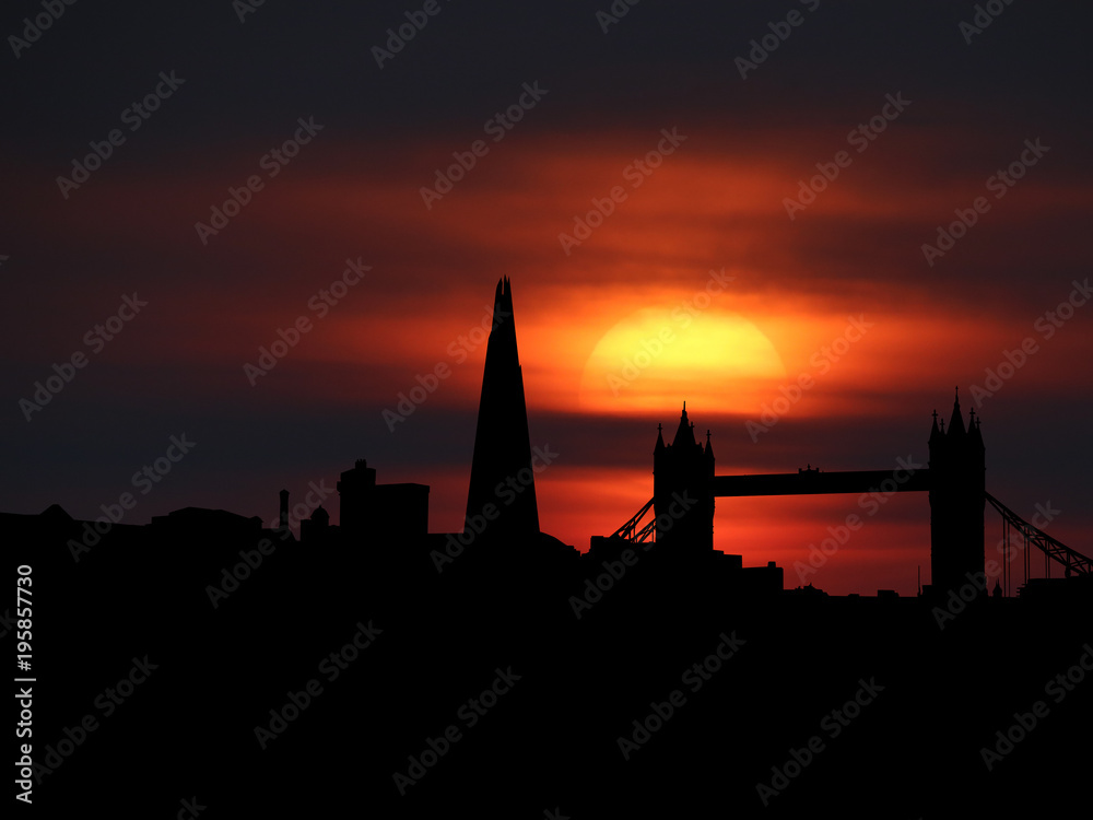 London skyline silhouette with sunset illustration