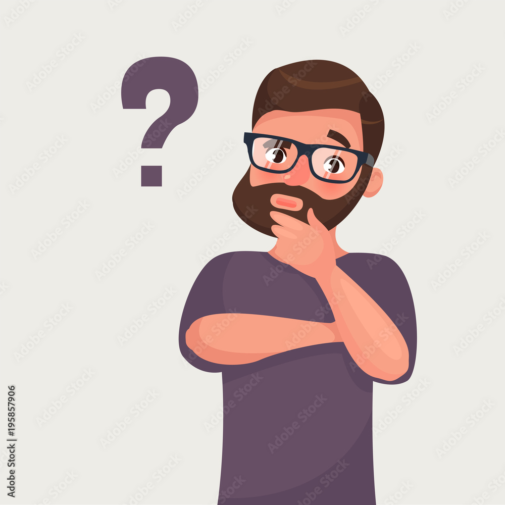 Premium Vector  Cartoon thinking man with question mark in think