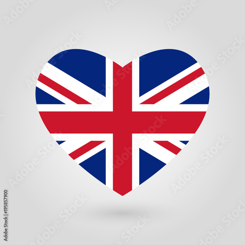 UK flag in the heart shape. British flag icon. Great Britain, United Kingdom and England national symbol. Vector illustration.
