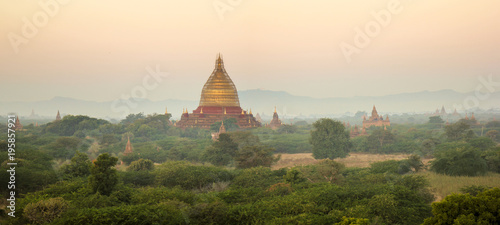 Dhammayazika Pagoda with other discarded stupas in the sunrise hours, Bagan, Myanmar (large stitched file)