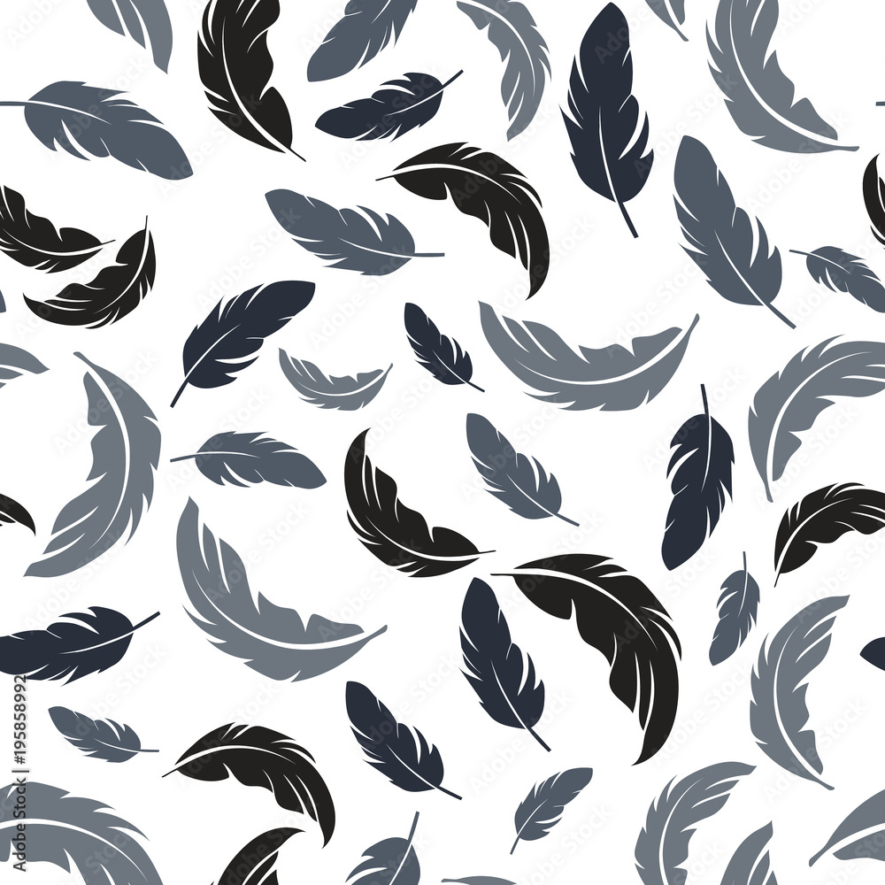 Feather seamless pattern on white background. Vintage card for fabric design.Peacock feather seamless pattern.