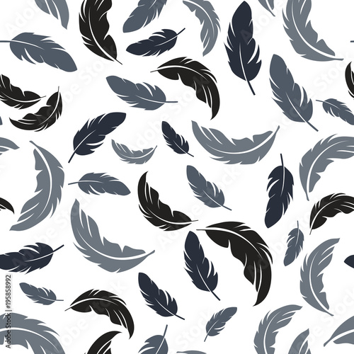 Feather seamless pattern on white background. Vintage card for fabric design.Peacock feather seamless pattern.