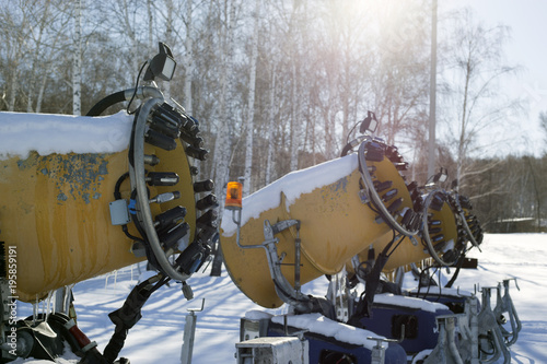 snow cannon for artificial snow at ski resort, toned