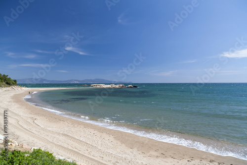 Mediterranean beach in  L Escala, Costa Brava, province Girona, Catalonia,Spain. © joan_bautista