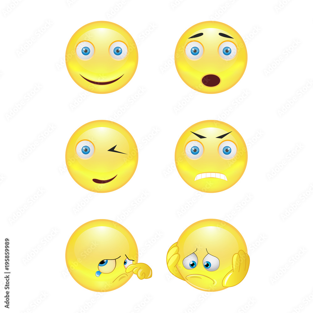 Set of smiley face icons or yellow emoticons Set of smiley face icons or yellow emoticons