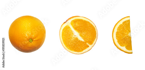 Fresh orange isolated on white background. Creative minimalistic food concept.