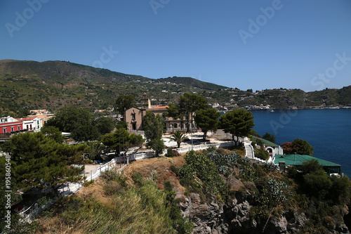 Aeolian (Lipari) archipelago, Italy. The city of Lipari on the shore of the island of the same name Lipari