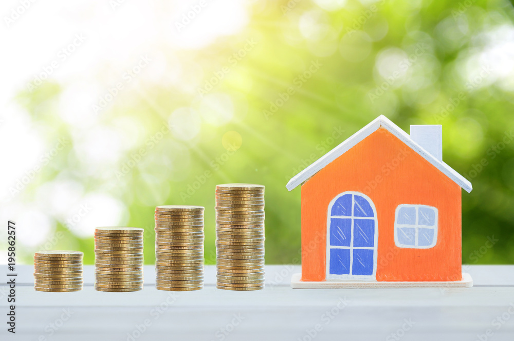 House model and coin money,mortgage and real estate investment. House model and coin money,mortgage and real estate investment.