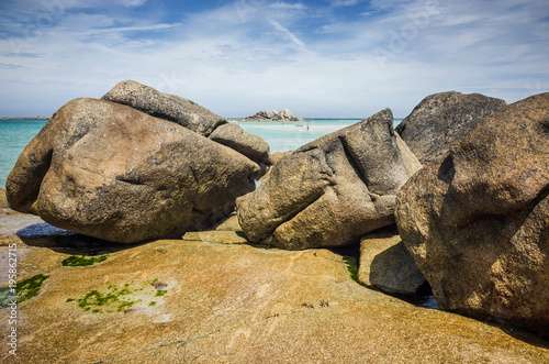 Big rocks on the coast in Brittany, France