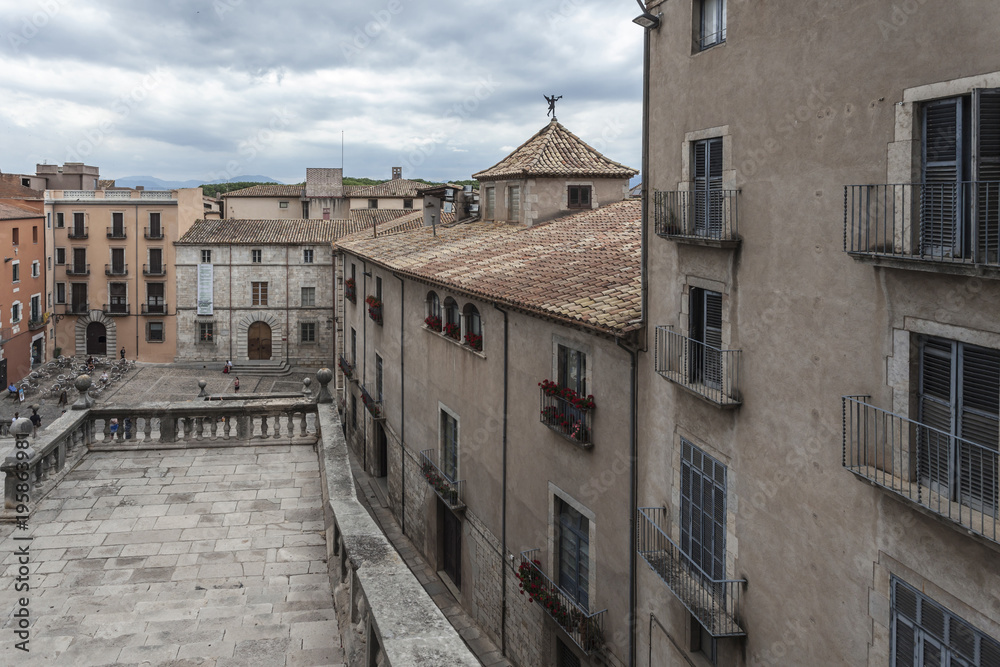  View of historic center of the city from cathedral, Girona,Catalonia.Spain.