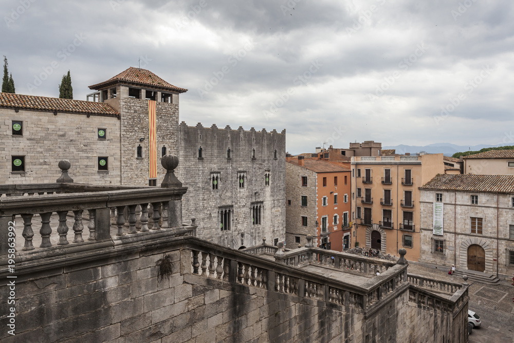 View of historic center of the city from cathedral, Girona,Catalonia.Spain.