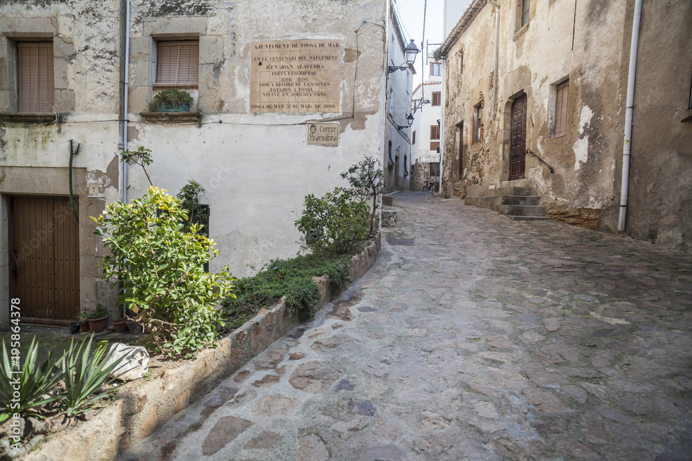 Street view of Tossa de Mar, historic center, vila vella, mediterranean village in Costa Brava, province Girona, Catalonia,Spain.