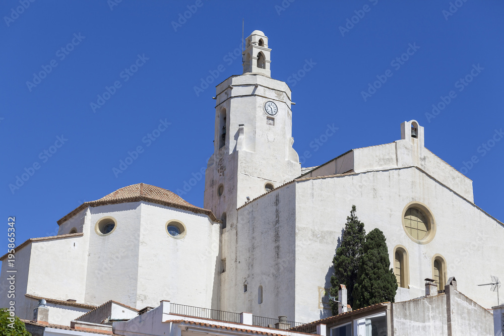 White church in Cadaques,Costa Brava, province Girona, Catalonia.Spain.