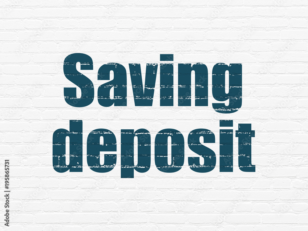 Money concept: Painted blue text Saving Deposit on White Brick wall background