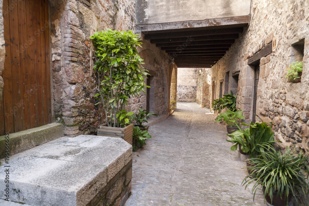 Ancient street in Santa Pau,Catalonia,Spain. Ancient street in Santa Pau,Catalonia,Spain.