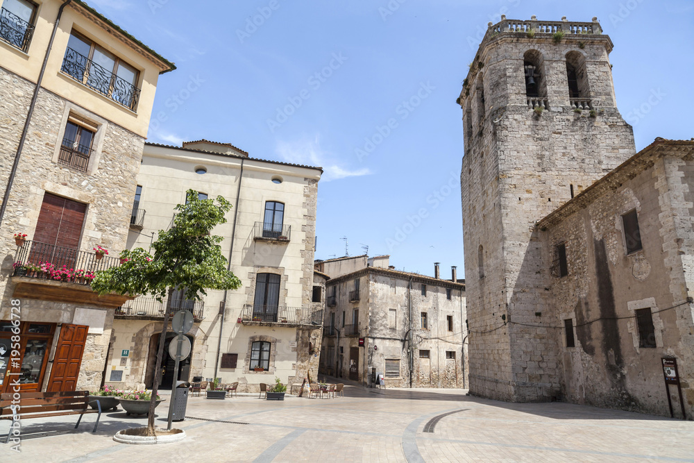 Street view medieval village of Besalu,Catalonia,Spain.