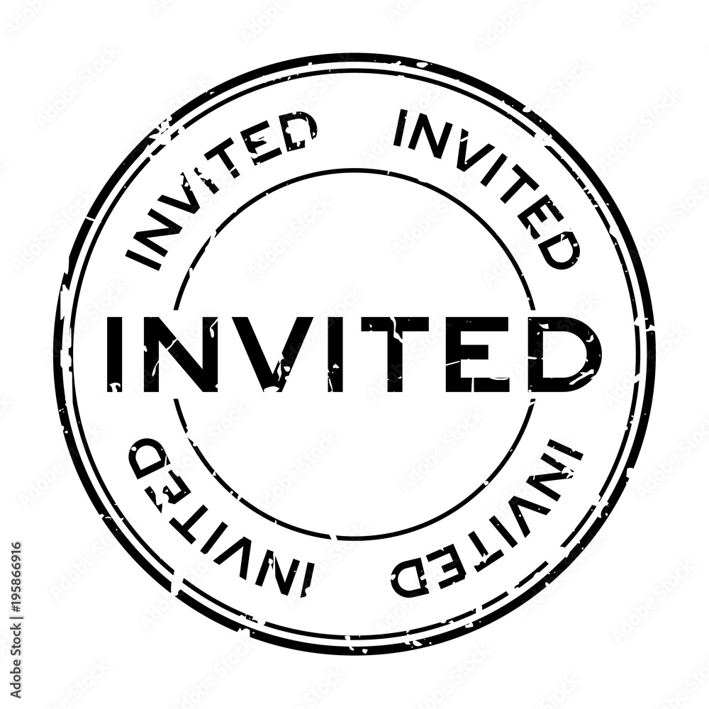 Grunge black invited word round rubber seal stamp on white background