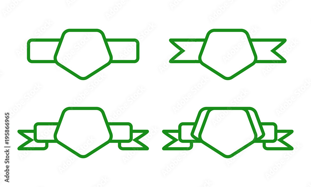 Pentagonal Ribbon Vintage green pentagon shape with ribbon on white background (Use as ...