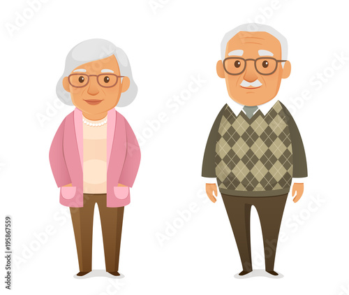 funny cartoon pensioners in casual clothes