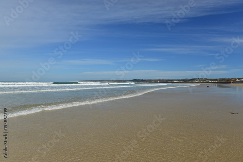 St Ouen s Bay  Jersey  U.K.  Wide angle image of the coast in Spring.