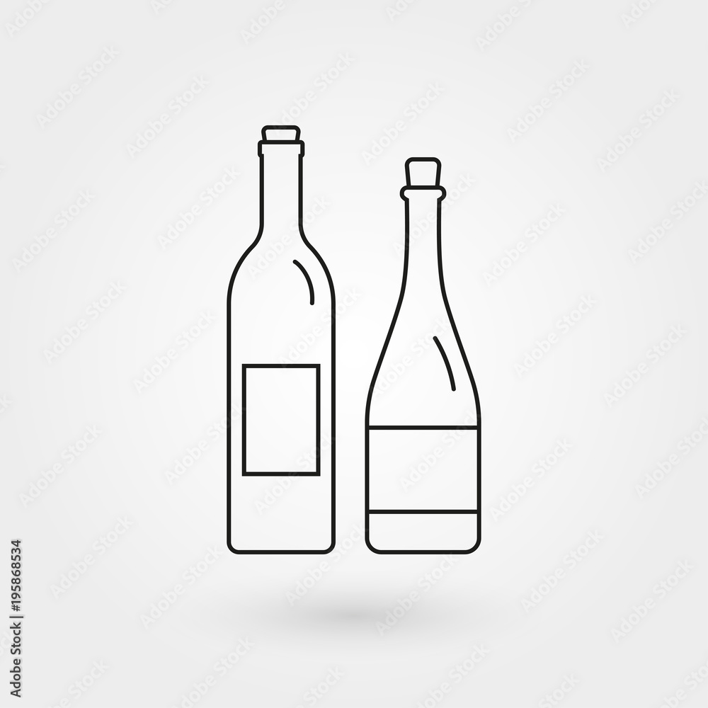 Wine bottle with champagne bottle outline icon. Minimal line design. Vector illustration. Wine bottle with champagne bottle outline icon. Minimal line design. Vector illustration.