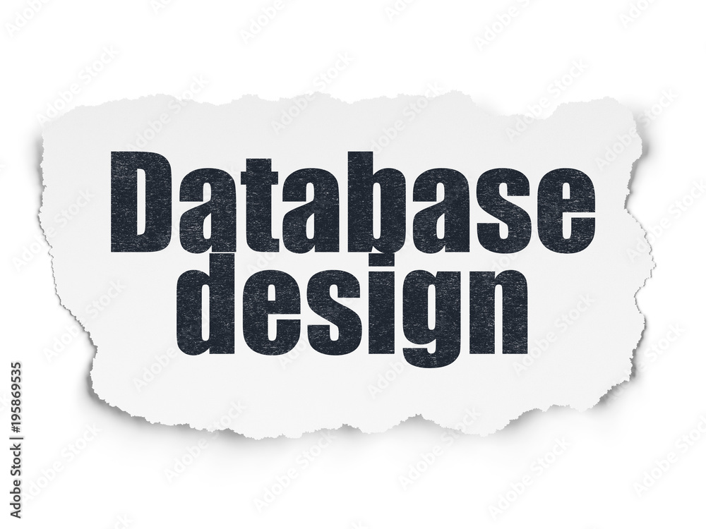 Database concept: Painted black text Database Design on Torn Paper background with Scheme Of Hexadecimal Code Database concept: Painted black text Database Design on Torn Paper background with Scheme Of Hexadecimal Code