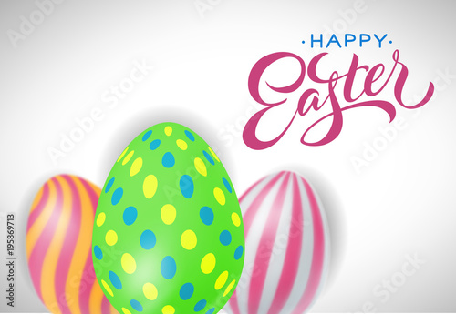 Easter Lettering with Three Colored Eggs