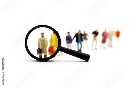 Wallpaper Mural Miniature people: Recruitment Zoom Magnifying Glass Picking Business Person Candidate People Group. Employer of choice, candidate selection, adn  business recruitment concept. Torontodigital.ca