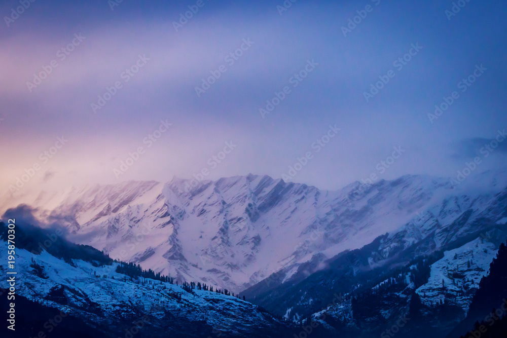 view after sunset of Mountains in manali ,Himachal Pradesh India