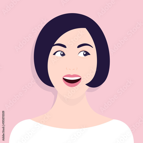 Portrait of a curious woman. Surprised face. Gossip, rumors and secrets. Vector illustration