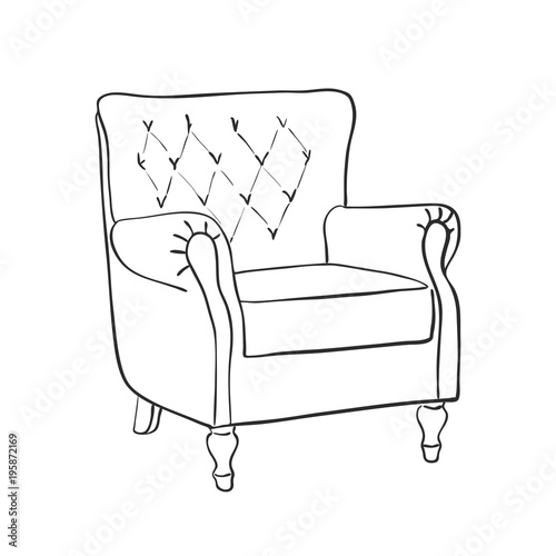 Line art retro armchair, vector