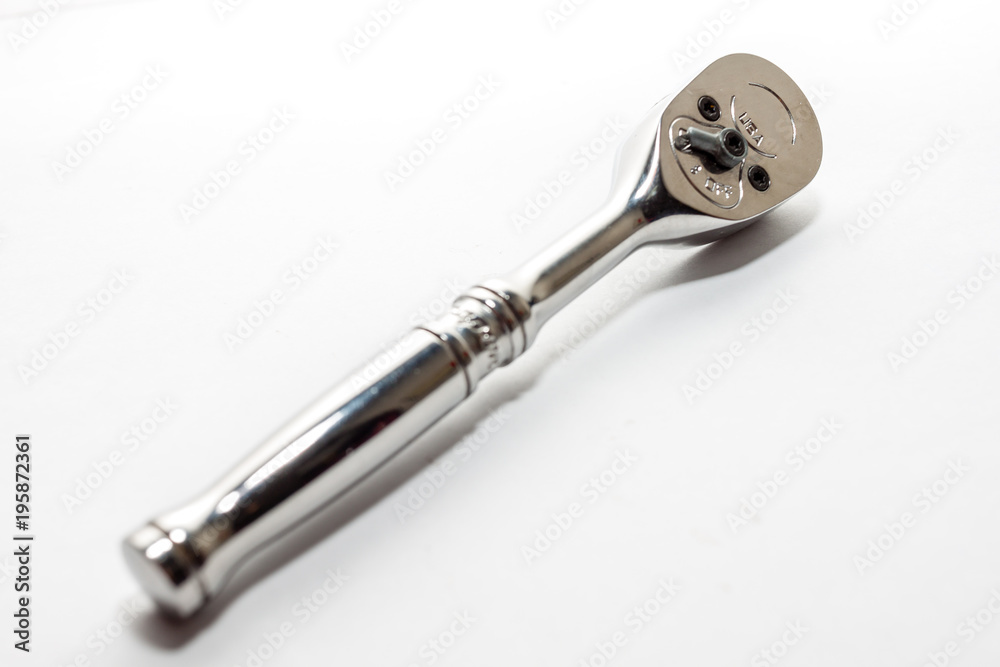 A chorme wrench ratchet or ratchet spanner tool on white background. A chorme wrench ratchet or ratchet spanner tool on white background.