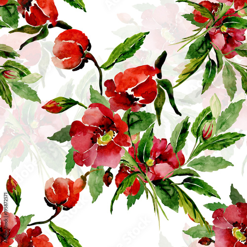 Watercolor illustration of a flowering briar branch.