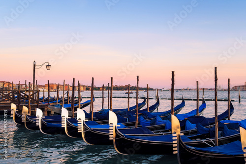 Venice with famous gondolas  in lagoon