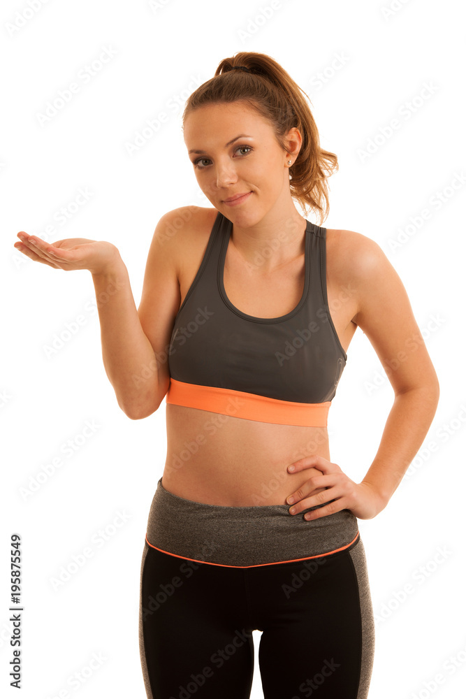 Porrait of beautiful fit active sporty caucasian woman isolated over white background Porrait of beautiful fit active sporty caucasian woman isolated over white background