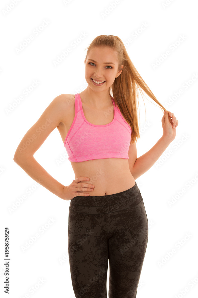 Beautiful young fit woman with great shape isolated over white background Beautiful young fit woman with great shape isolated over white background