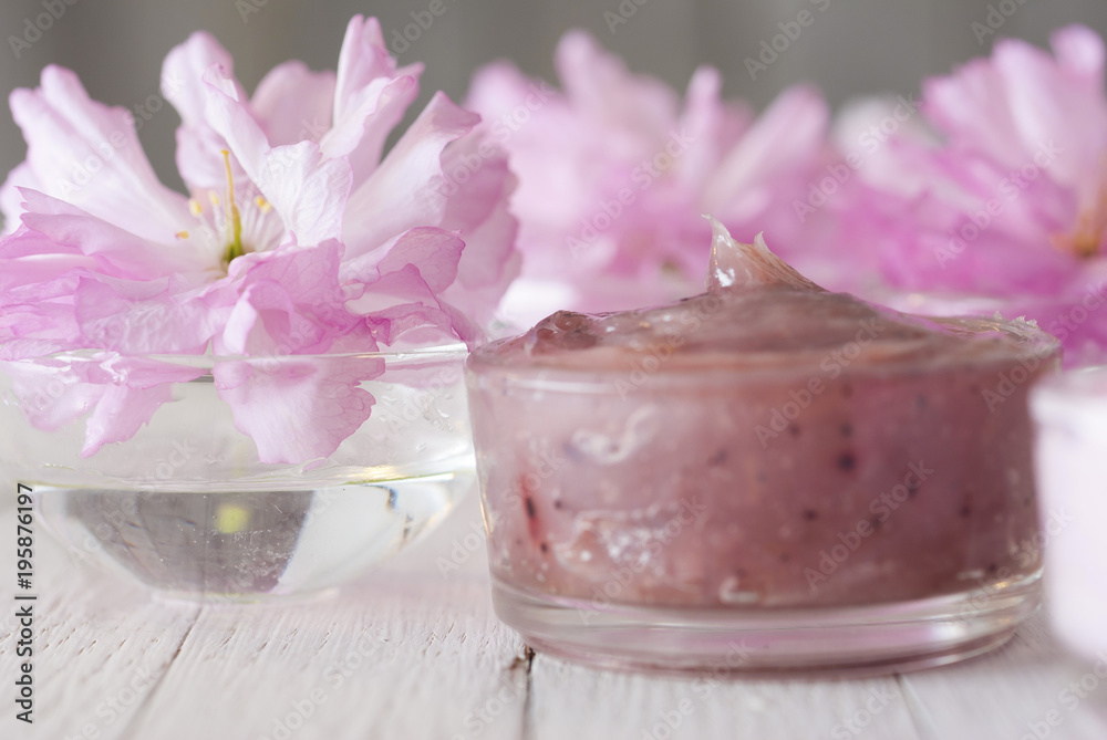 Cosmetic creams with japanese cherry flowers Cosmetic creams with japanese cherry flowers