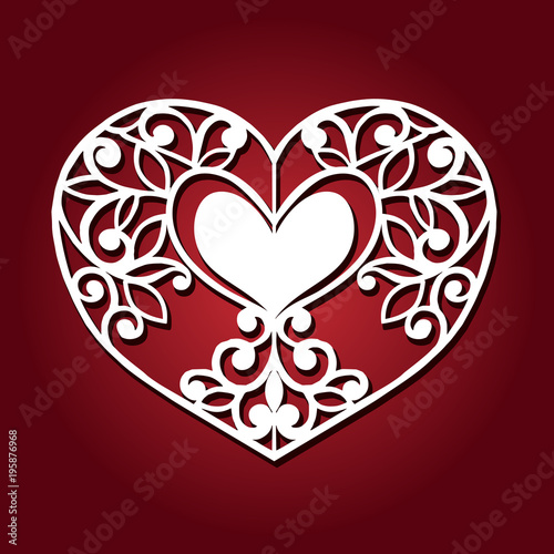 Openwork heart for laser cutting. Vector floral heart.